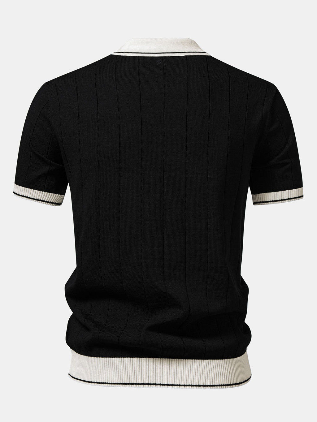 Contrast Trim Ribbed Johnny Collar Knit Polo & Elastic Waist Straight Leg Trousers