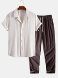 Geometric Jacquard Cuban Collar Shirt & Straight Leg Linen Pants