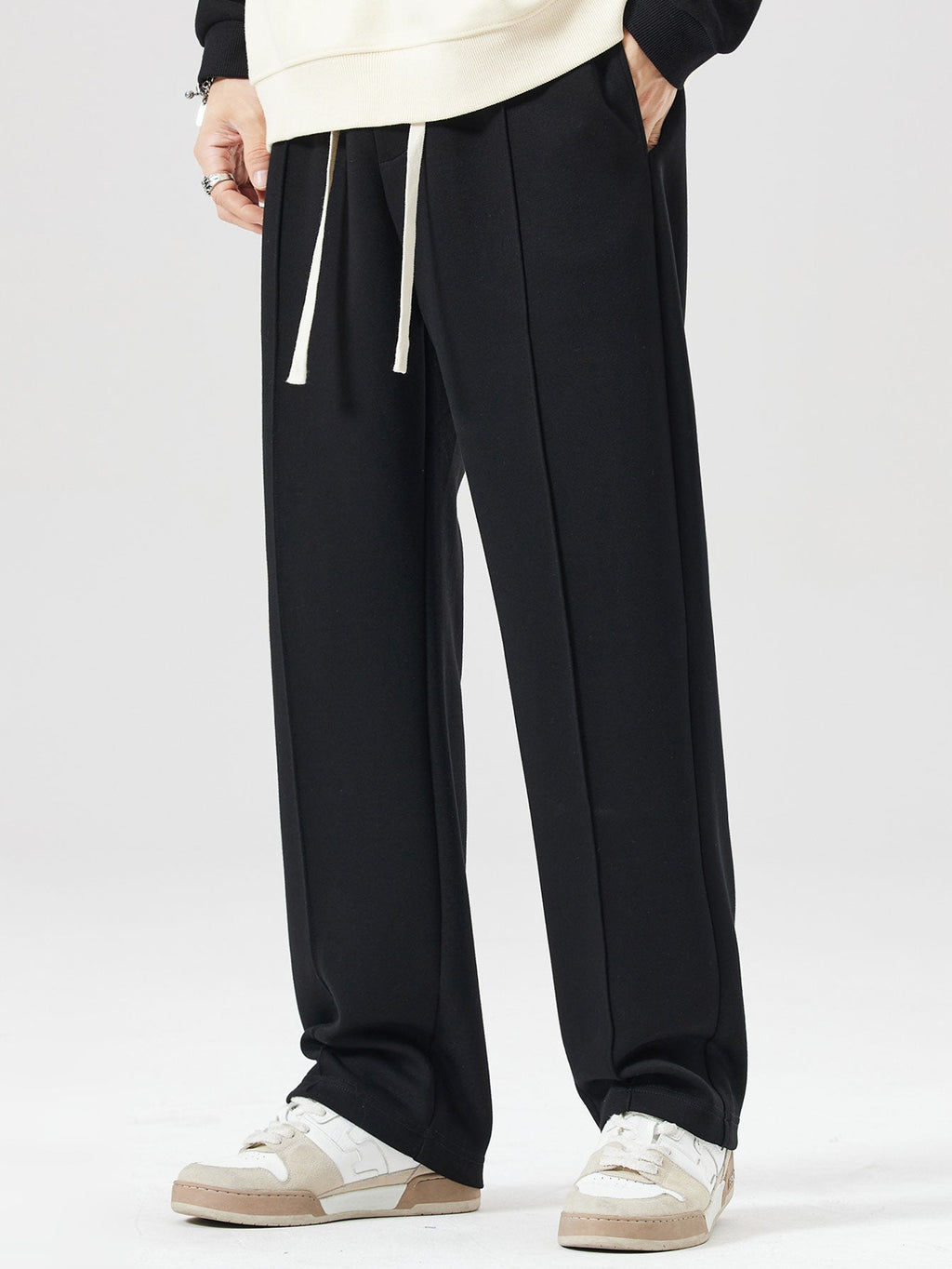Relax Fit Contrast Polo Sweatshirt & Straight Leg Pleated Pintuck Sweatpants