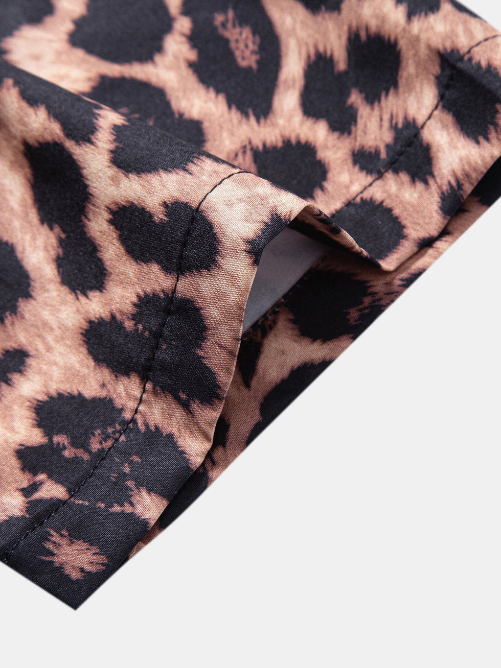 Leopard Patchwork Stand Collar Shirt & Leopard Print Patchwork 6" Shorts