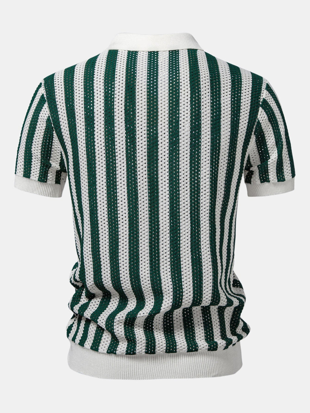 Stripe Johnny Collar Open Knit Polo & Straight Leg Linen Pants