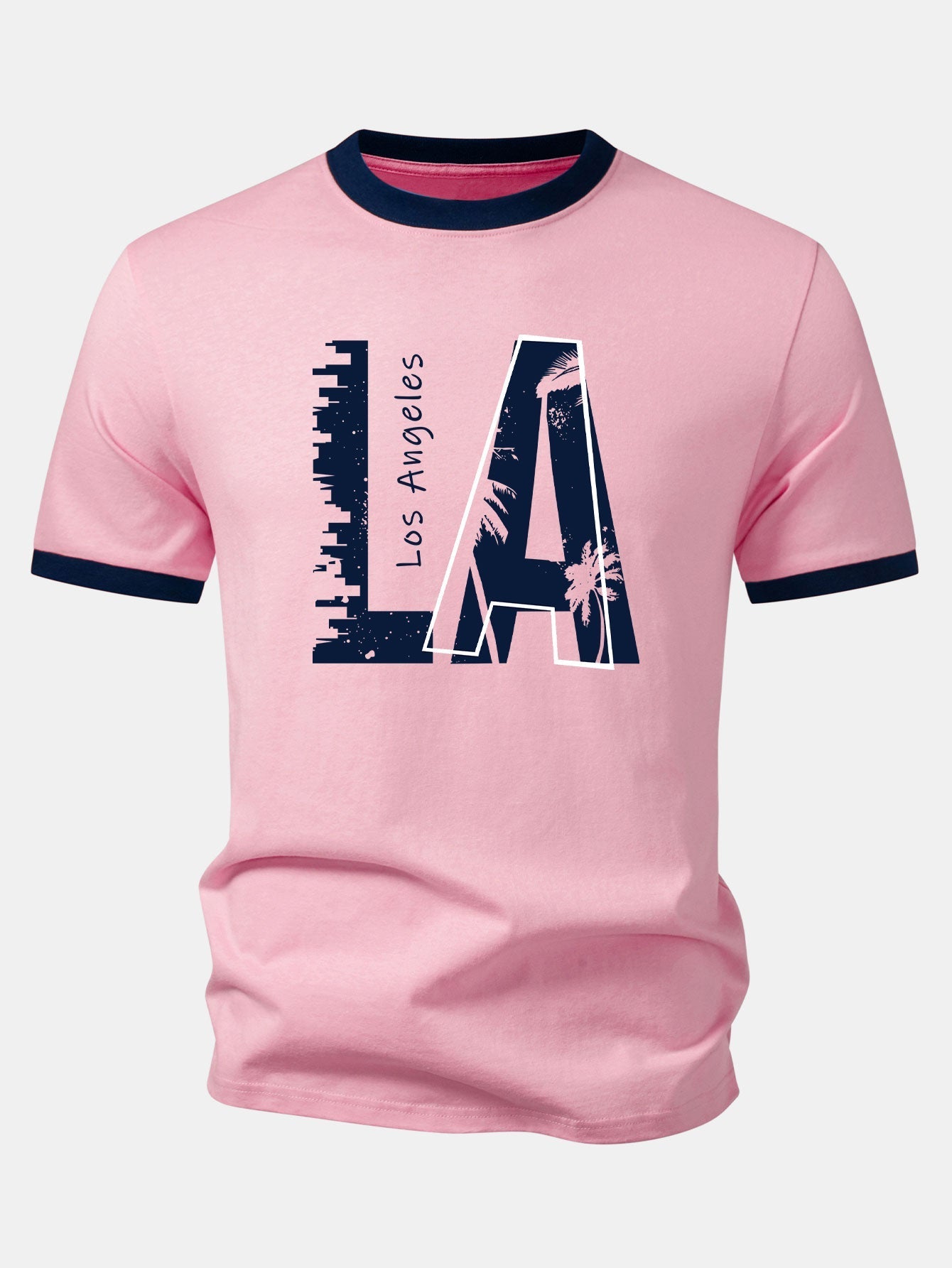 Los Angeles Print Contrast Ringer T-Shirt & 5" Drawstring  Corduroy Shorts
