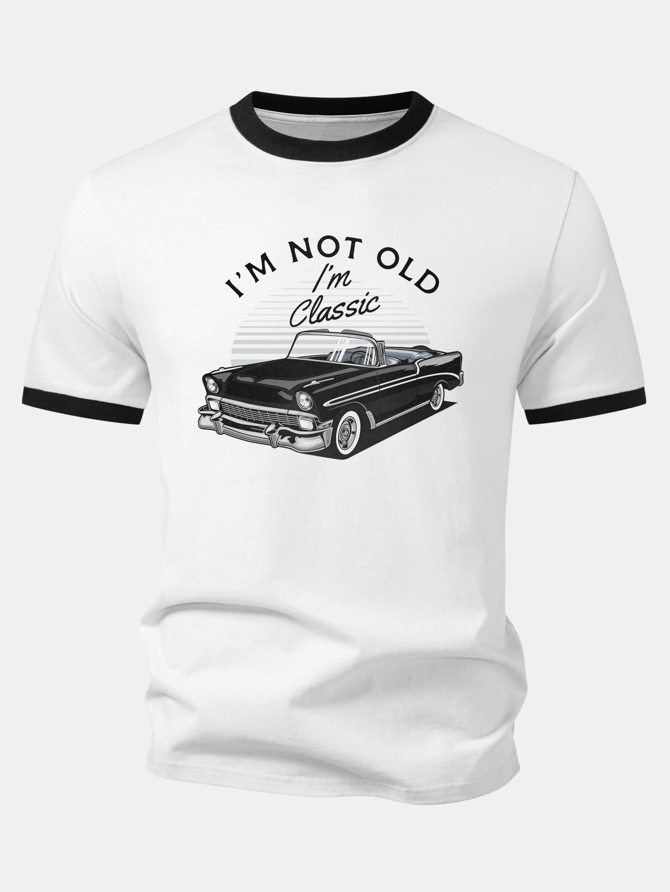 Vintage Car Print Contrast Ringer T-Shirt & 5" Drawstring  Corduroy Shorts