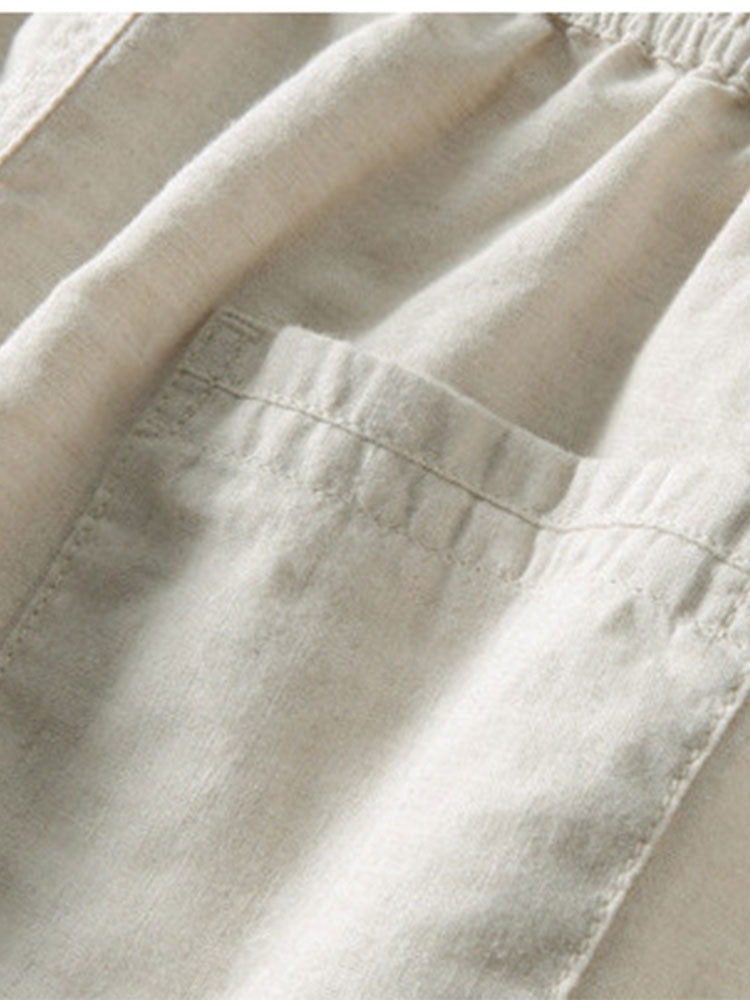 Stripe Johnny Collar Open Knit Polo & Straight Leg Linen Pants