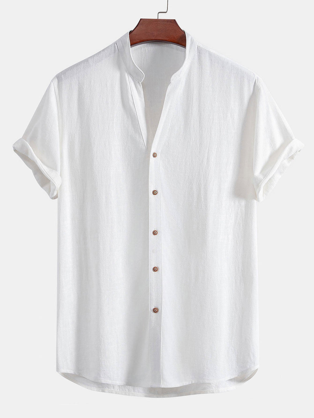 Short Sleeve V Neck Linen Rayon Blend Shirt & Linen Blend Drawstring 7" Shorts
