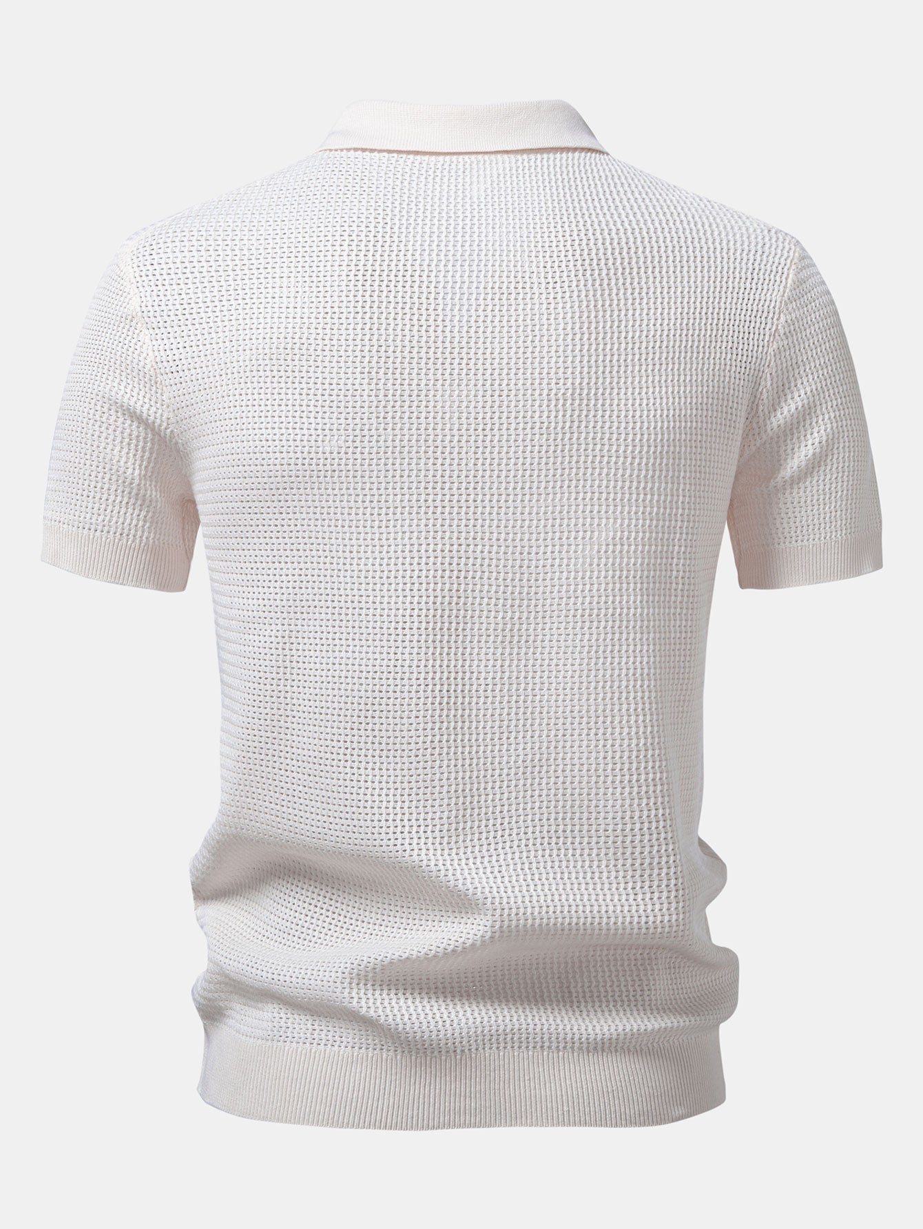 Textured Johnny Collar Crocheted Knit Polo & Straight Leg Linen Pants