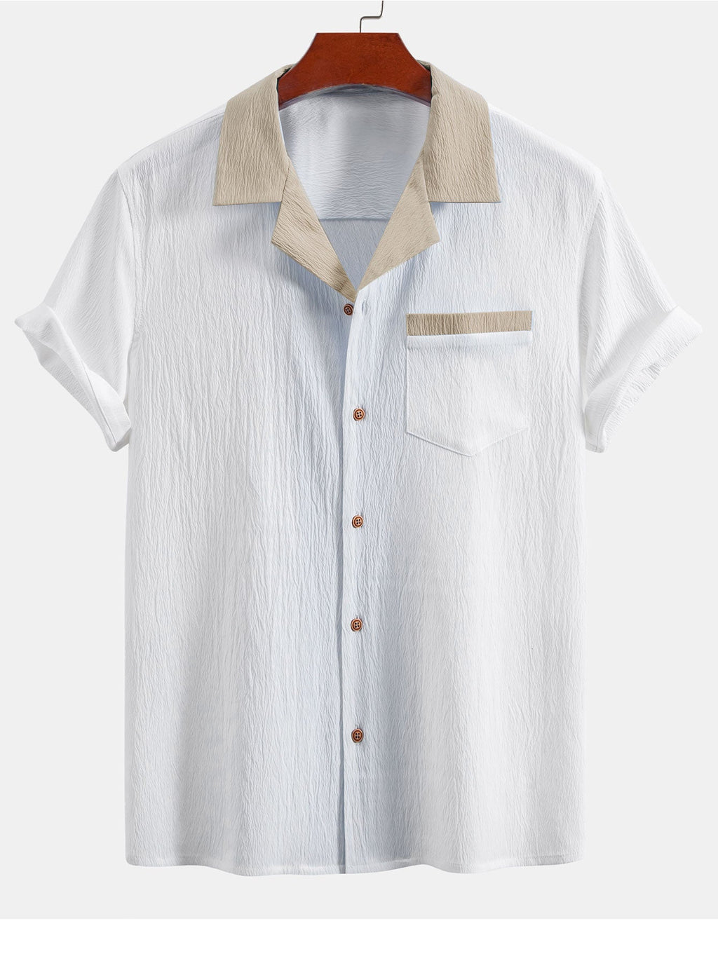 Crinkle Textured Contrast Cuban Shirt & Drawstring 5" Shorts
