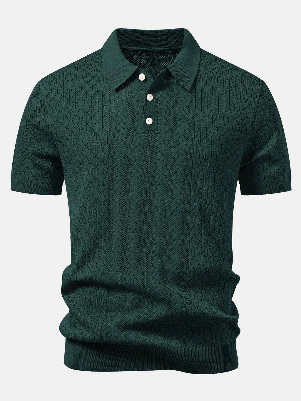 Geometric Jacquard Open Knit Polo & Straight Leg Linen Pants