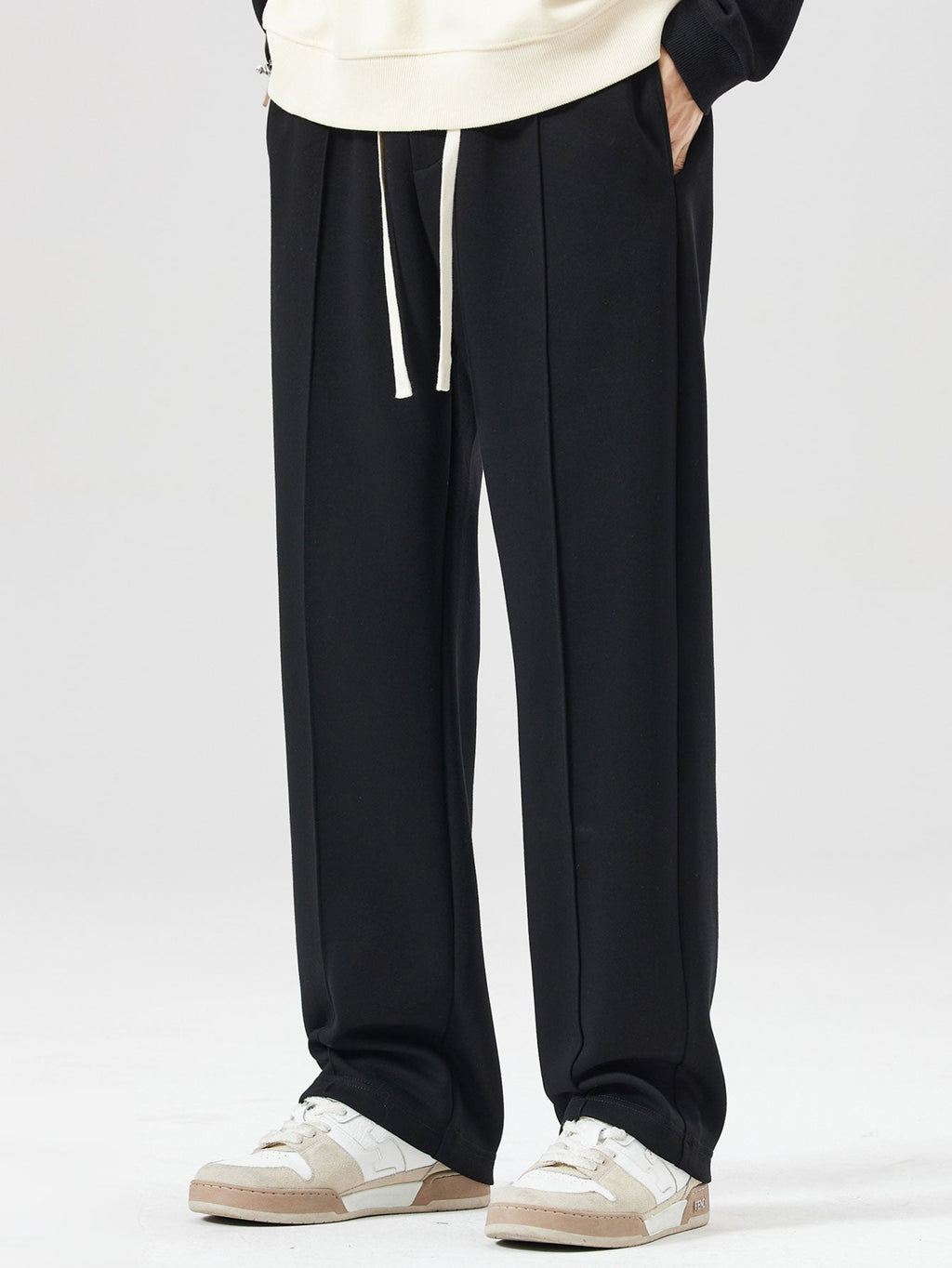 Relax Fit Color Block Polo Collar Sweatshirt & Straight Leg Pleated Pintuck Sweatpants