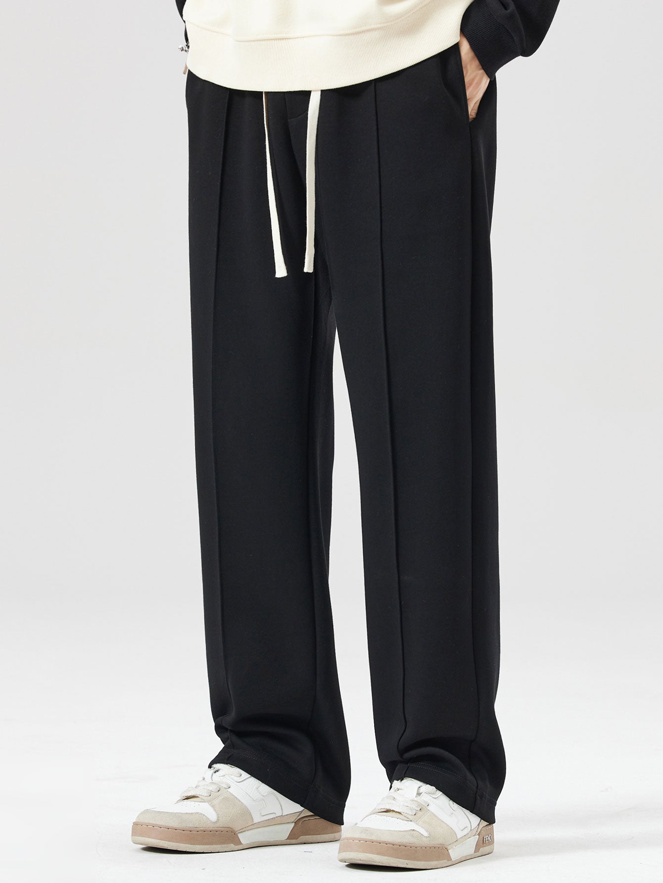 Relax Fit Line Dachshund Print Contrast Polo Sweatshirt & Straight Leg Pleated Pintuck Sweatpants