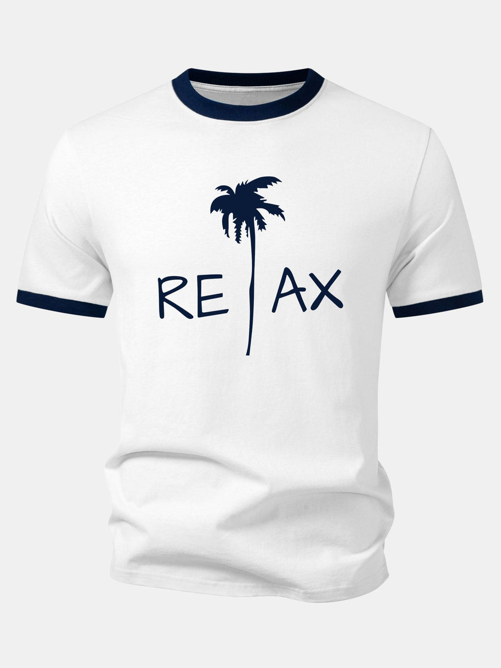 Relax Palm Tree Print Contrast Ringer T-Shirt & Swim Shorts