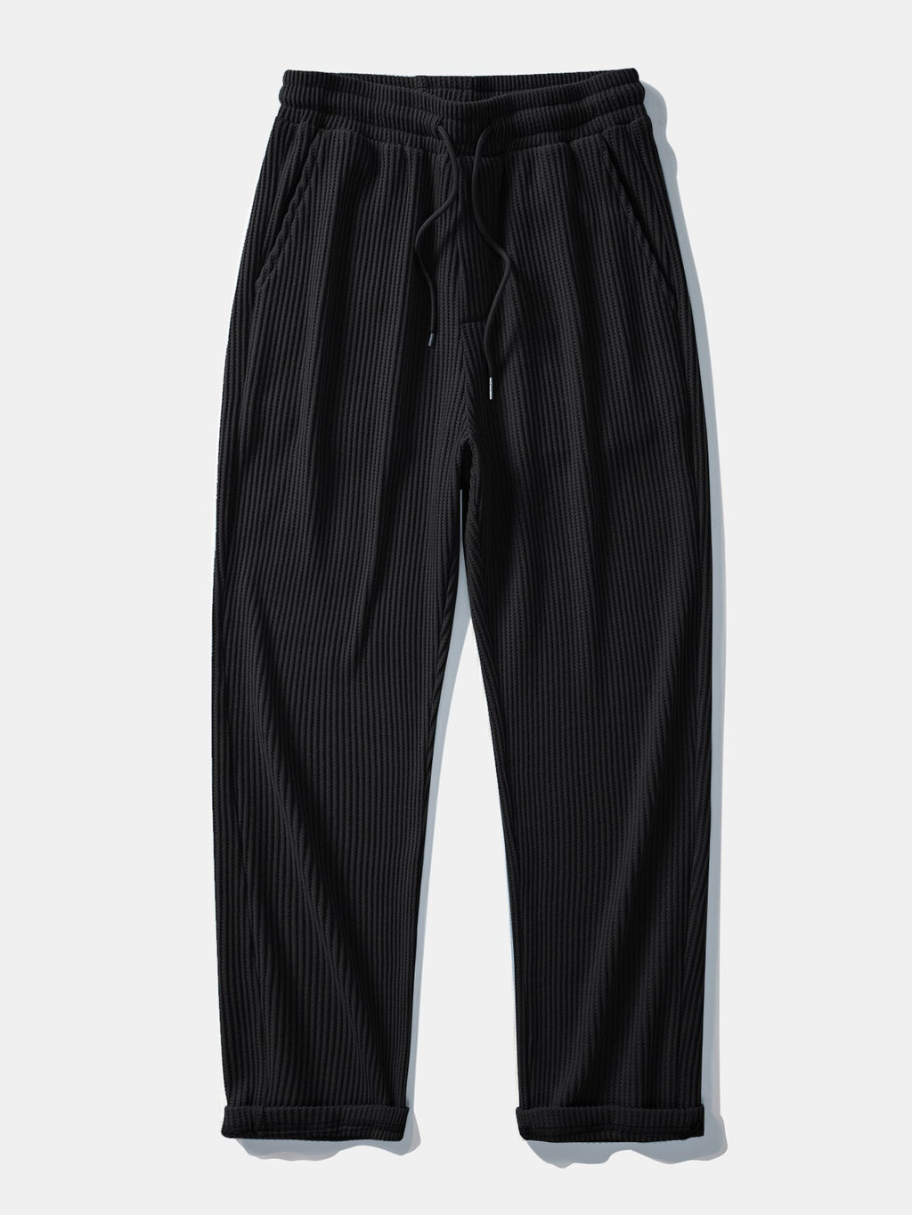 Contrast Textured Johnny Collar Knit Polo & Drawstring Knitted Waffle Pants