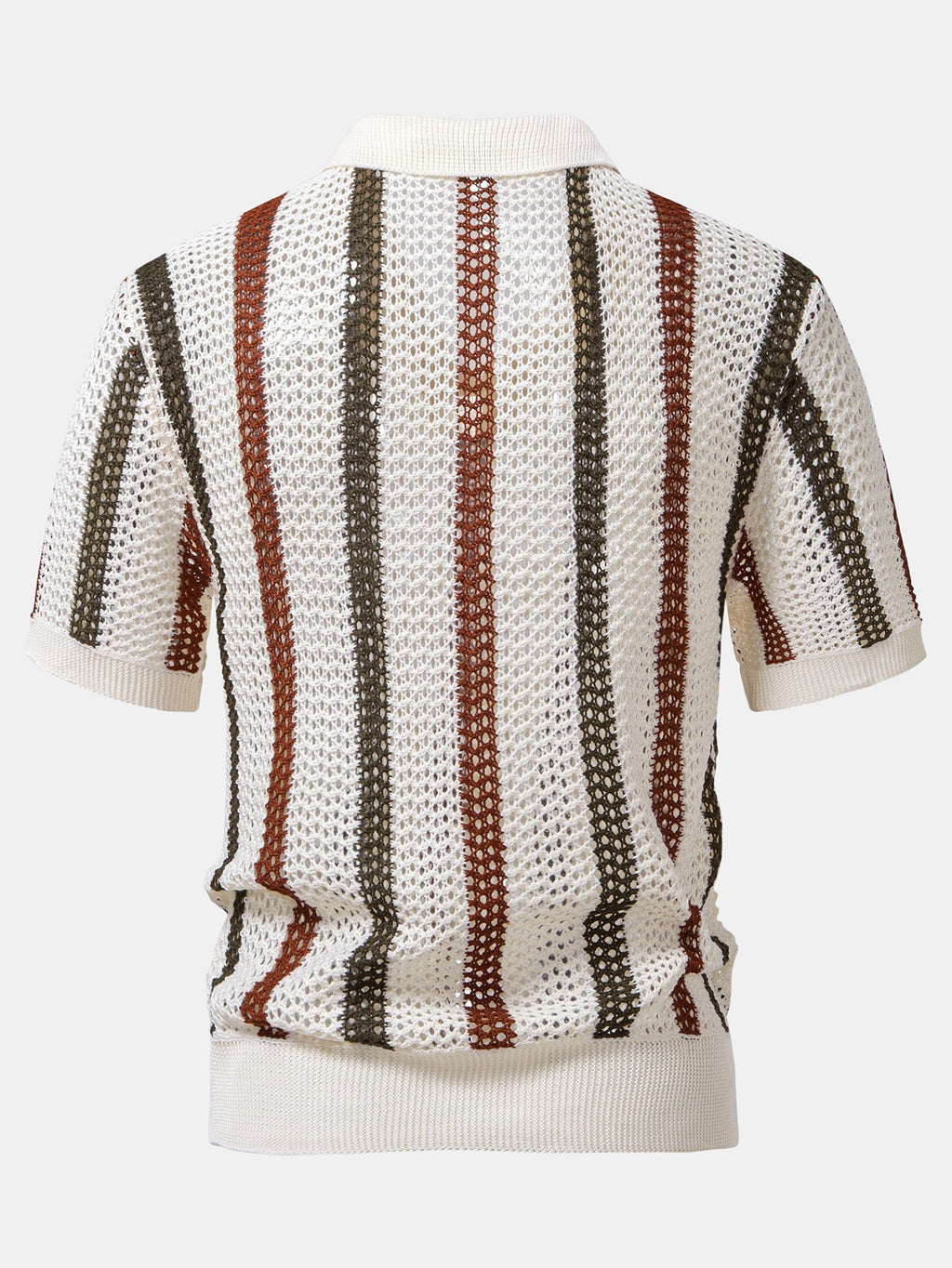 Striped Crochet V Neck Polo & Crinkle Textured Drawstring 5" Shorts