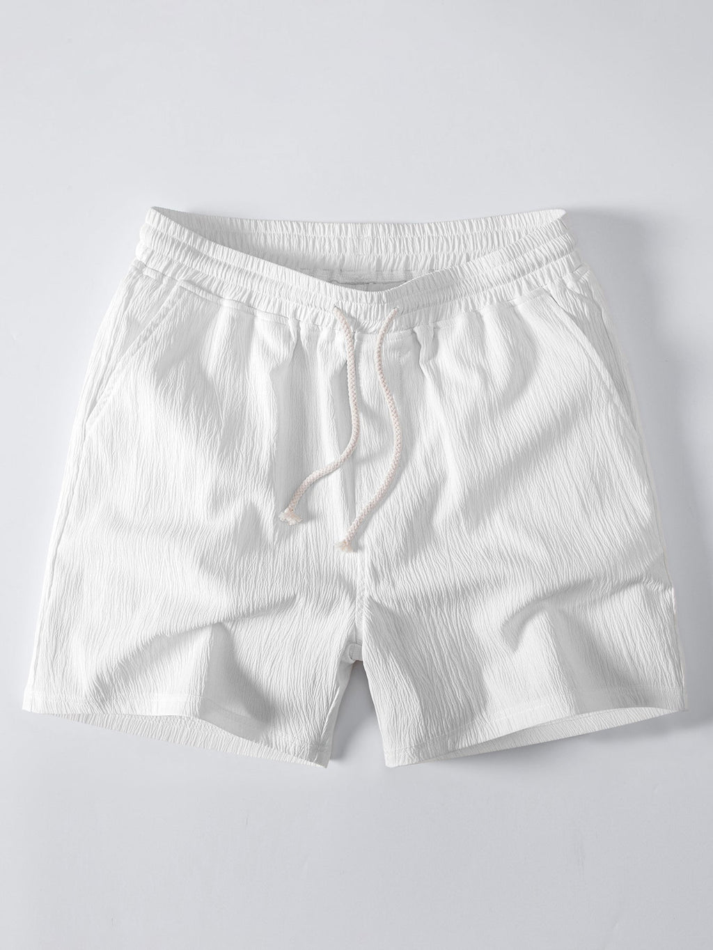 Geometric Striped Jacquard Button Up Shirt & Crinkle Textured Drawstring 5" Shorts