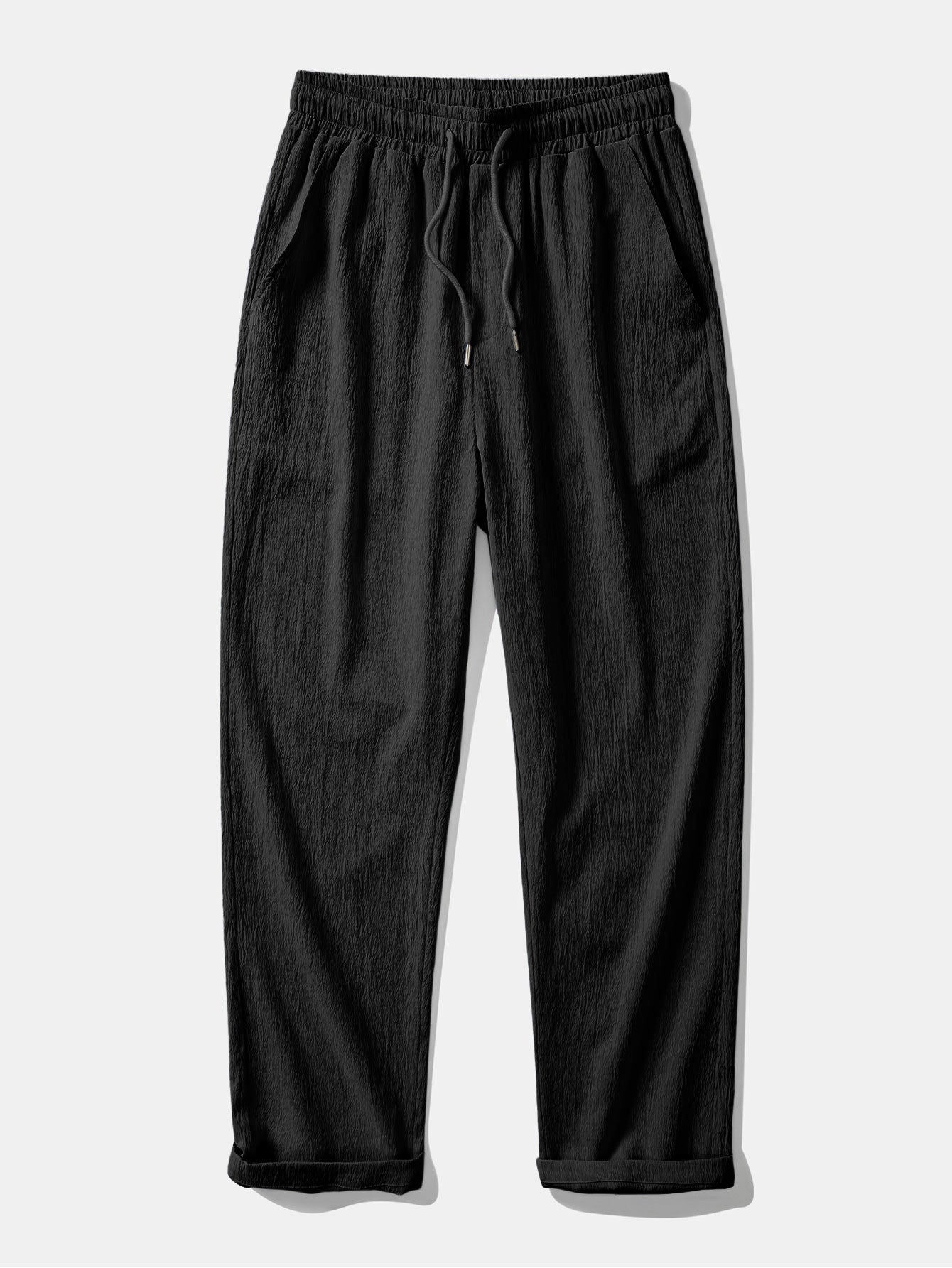 Crinkled Textured Button Up Shirt & Straight Leg Pants