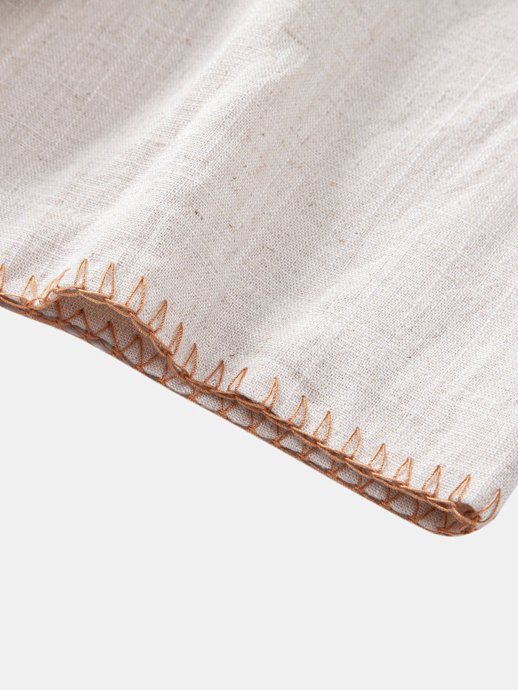 Contrast Stitching Linen Rayon Blend Cuban Shirt & Straight Leg Linen Pants