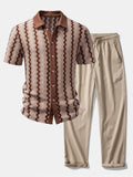 Plaid Jacquard Button Up Shirt & Crinkle Textured Straight Leg Pants