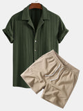 Texture Jacquard Cuban Shirt & Crinkle Textured Drawstring 5" Shorts