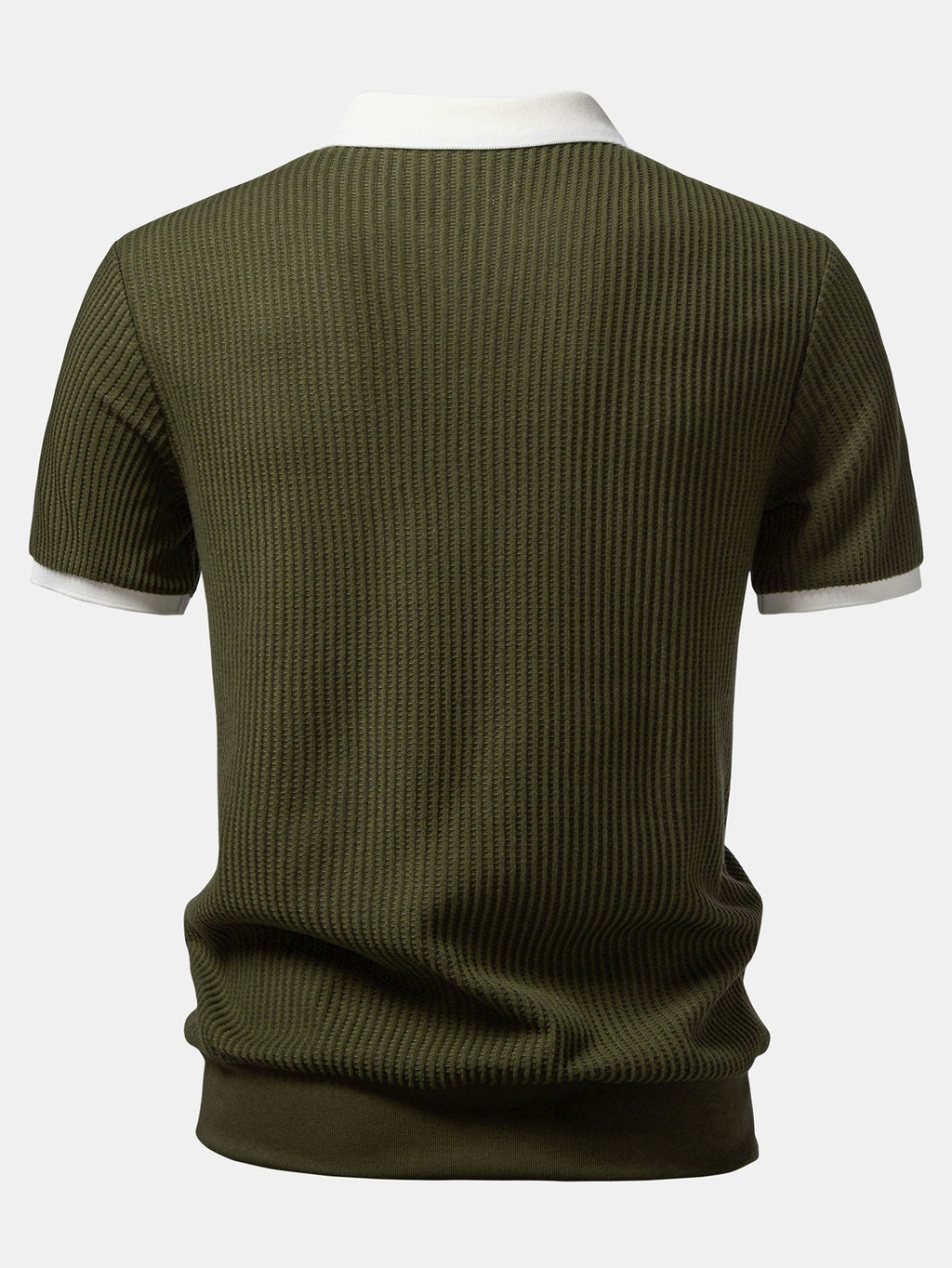Contrast Knit Waffle Johnny Collar Polo & Drawstring Knitted Waffle Shorts
