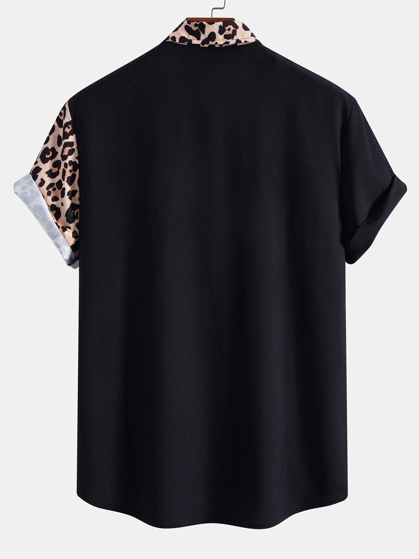 Leopard Print Patchwork Button Up Shirt & Swim Shorts