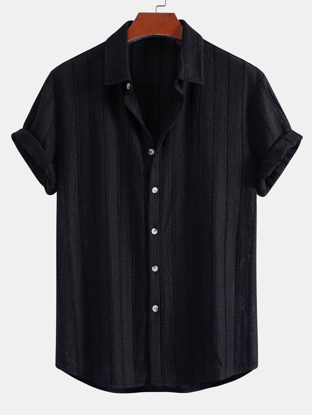 Textured Striped Button Up Shirt & Crinkle Textured Straight Leg Pants