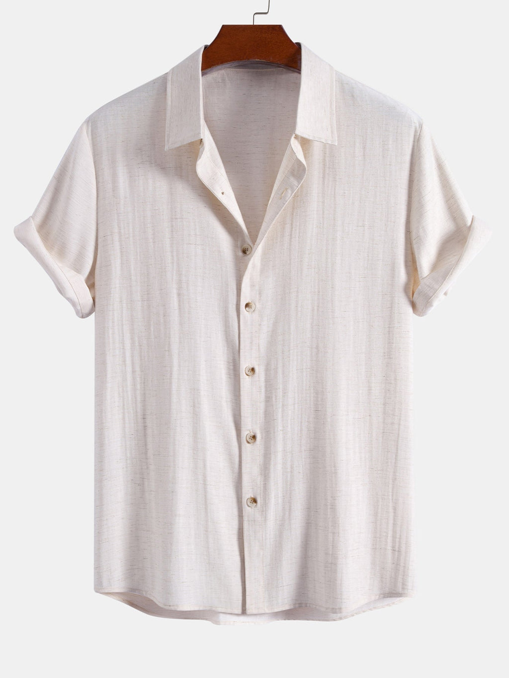 Linen Rayon Blend Button Up Shirt & Crinkle Textured Straight Leg Pants