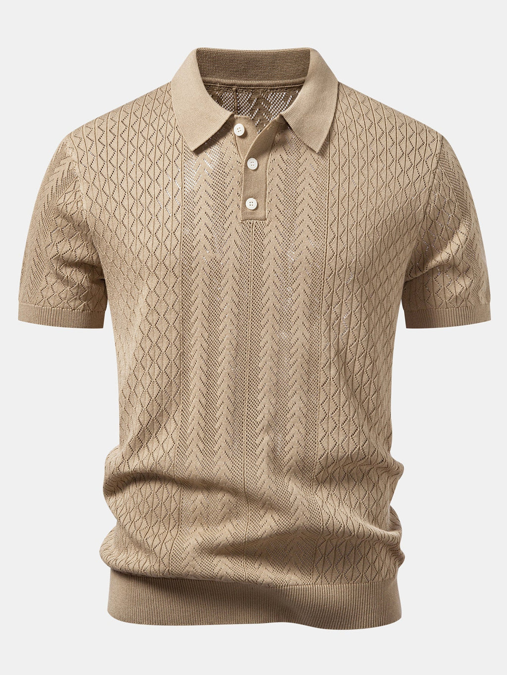 Geometric Jacquard Open Knit Polo & Straight Leg Linen Pants