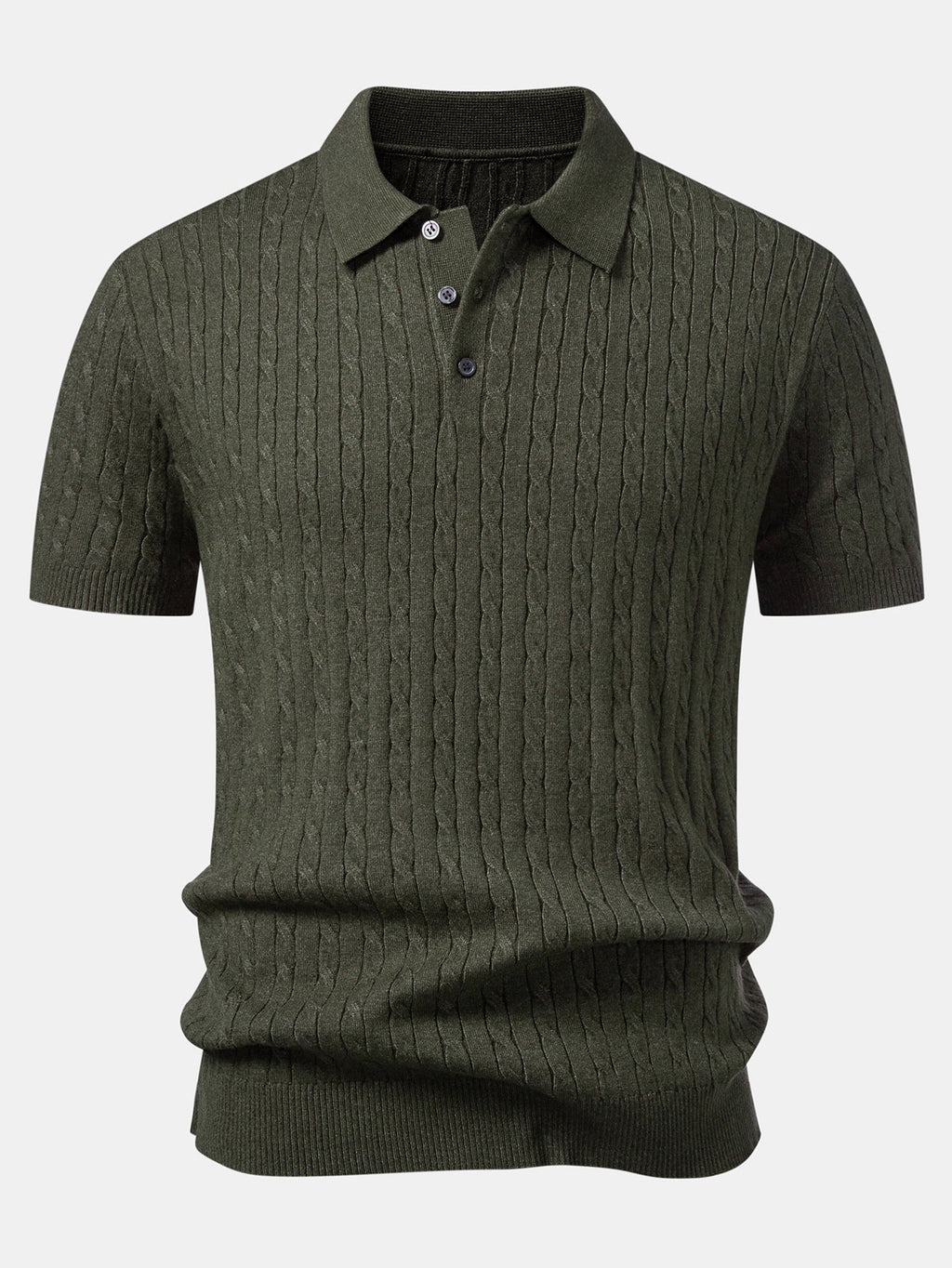 Twisted Jacquard Knit Polo & Elastic Waist Straight Leg Trousers