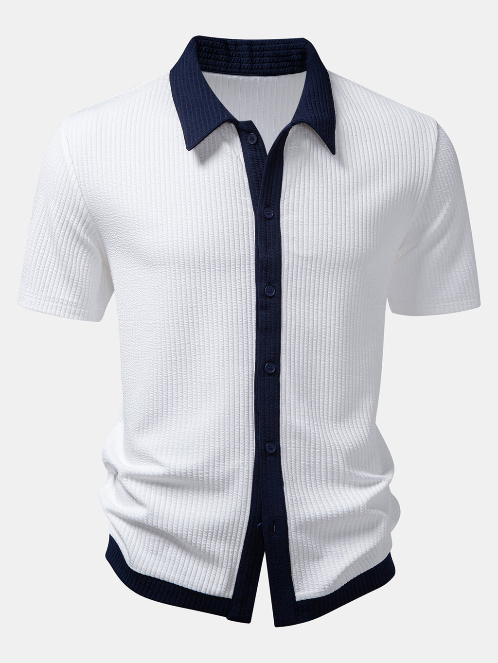 Contrast Ribbed Button Up Shirt & Straight Leg Ribbed Pants