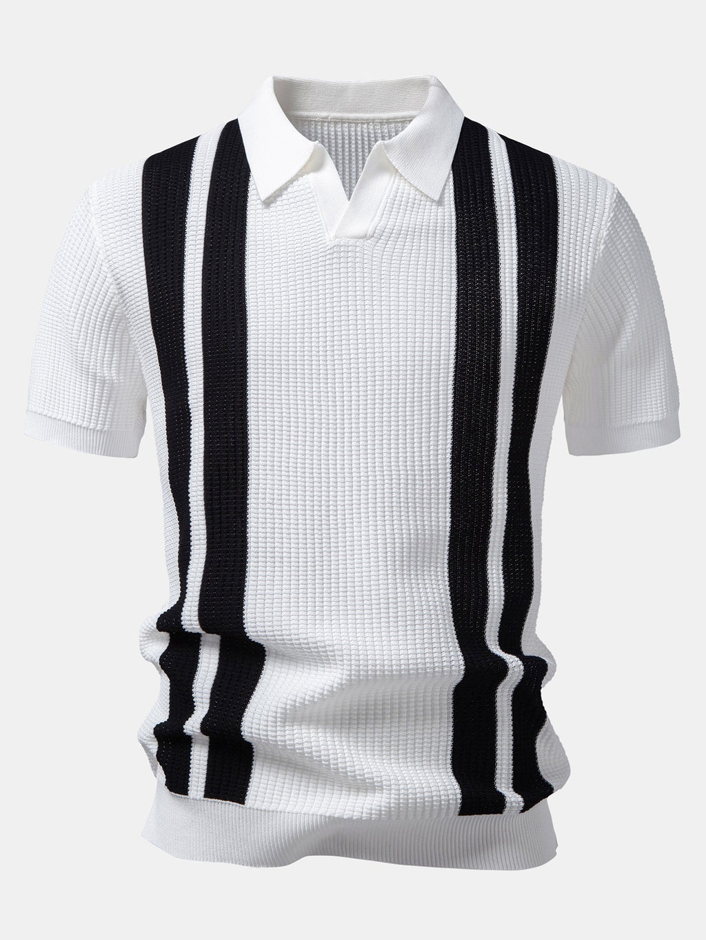 Stripe Johnny Collar Knit Polo & Straight Leg Ribbed Pants