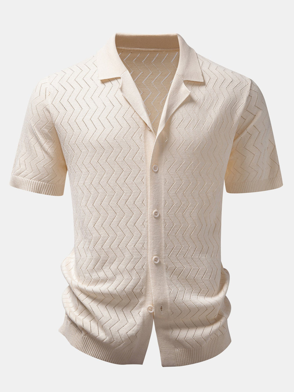 Zig Zag Open Knit Shirt & Straight Leg Linen Pants