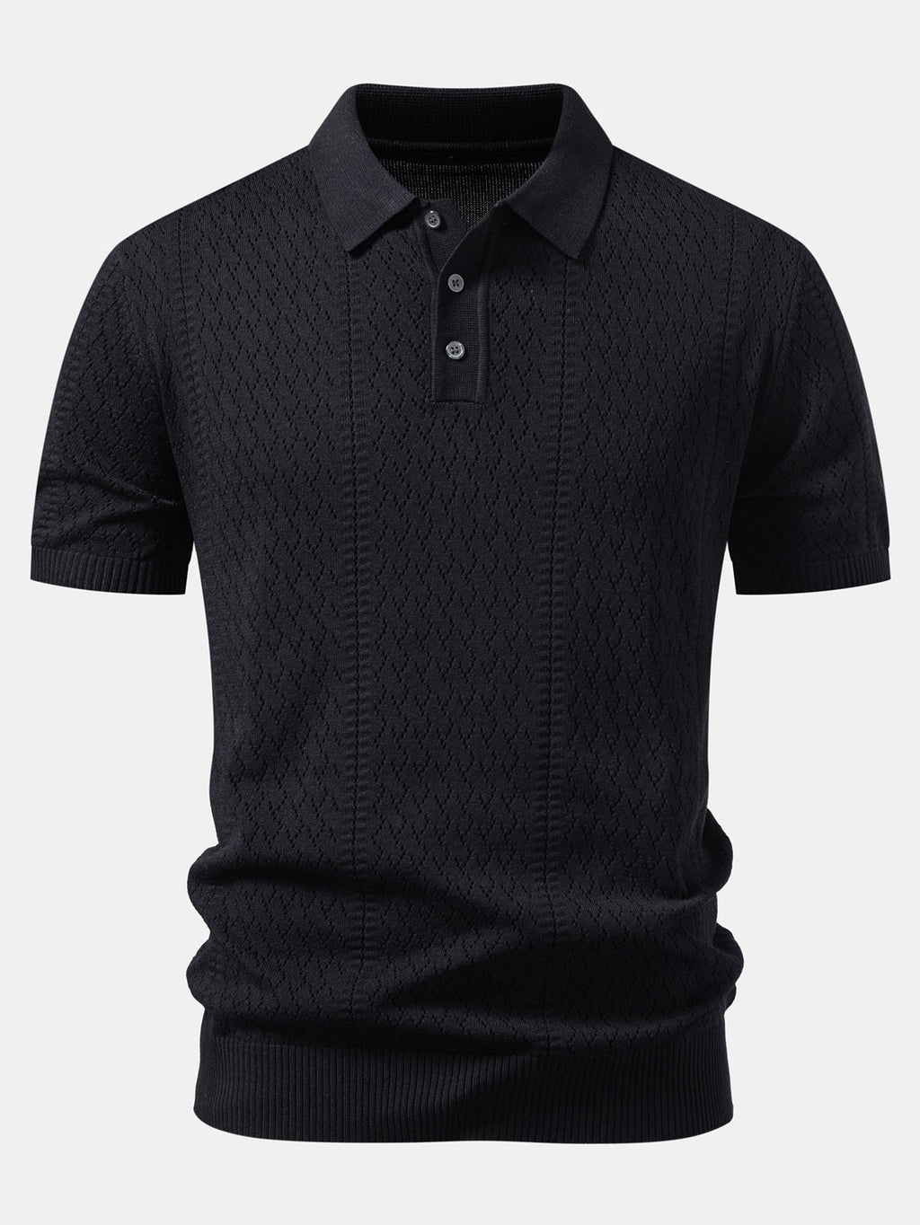 Geometric Jacquard Open Knit Polo & Straight Leg Linen Pants