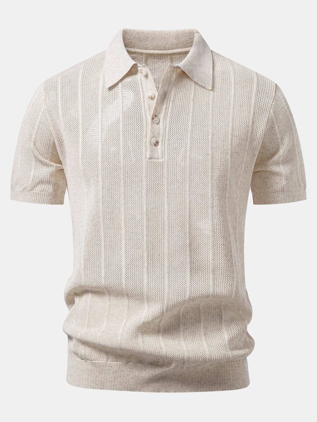 Linen Stripe Open Knit Polo & Straight Leg Linen Pants