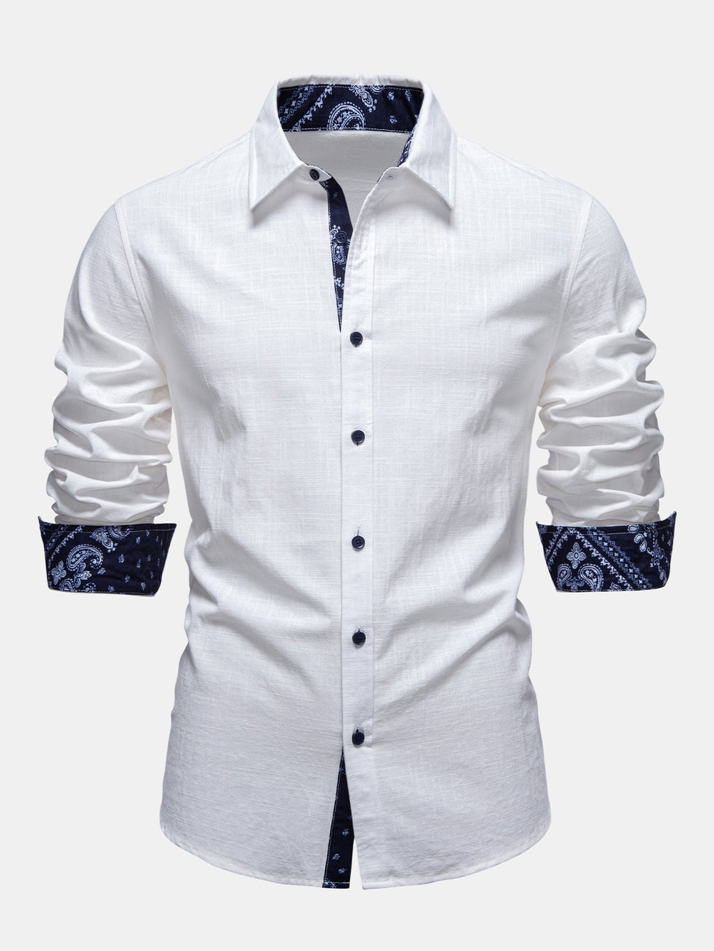 Contrast Paisley Print Linen Look Shirt & Straight Leg Linen Pants