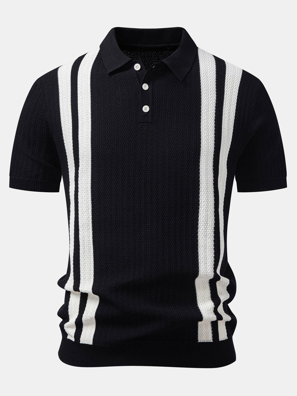 Contrast Textured Knit Polo & Slim Fit Tapered Trousers