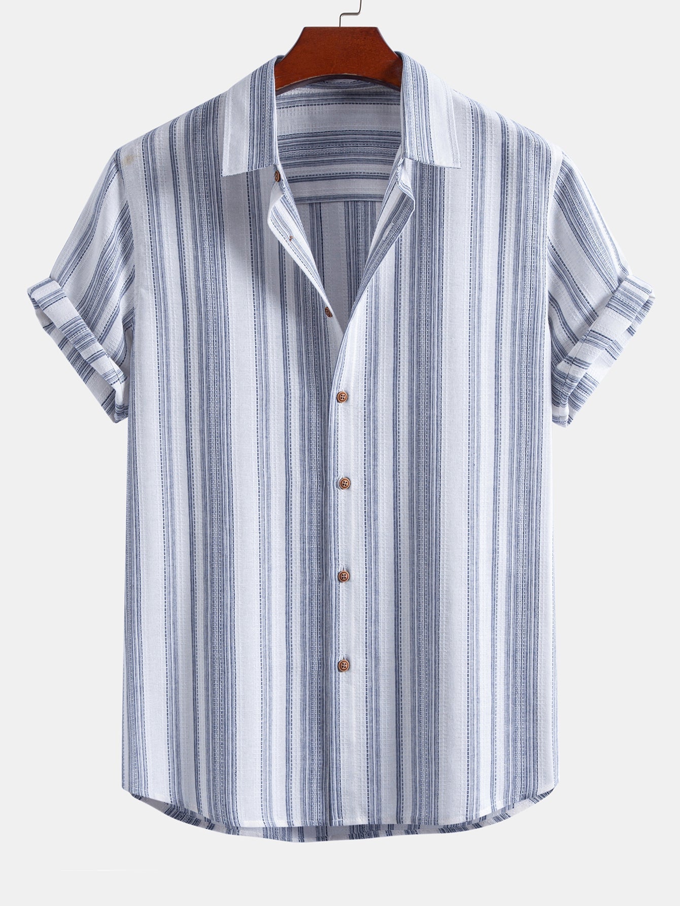 Stripe Linen Look Button Up Shirt & Linen Look Stripe Straight Leg Pants
