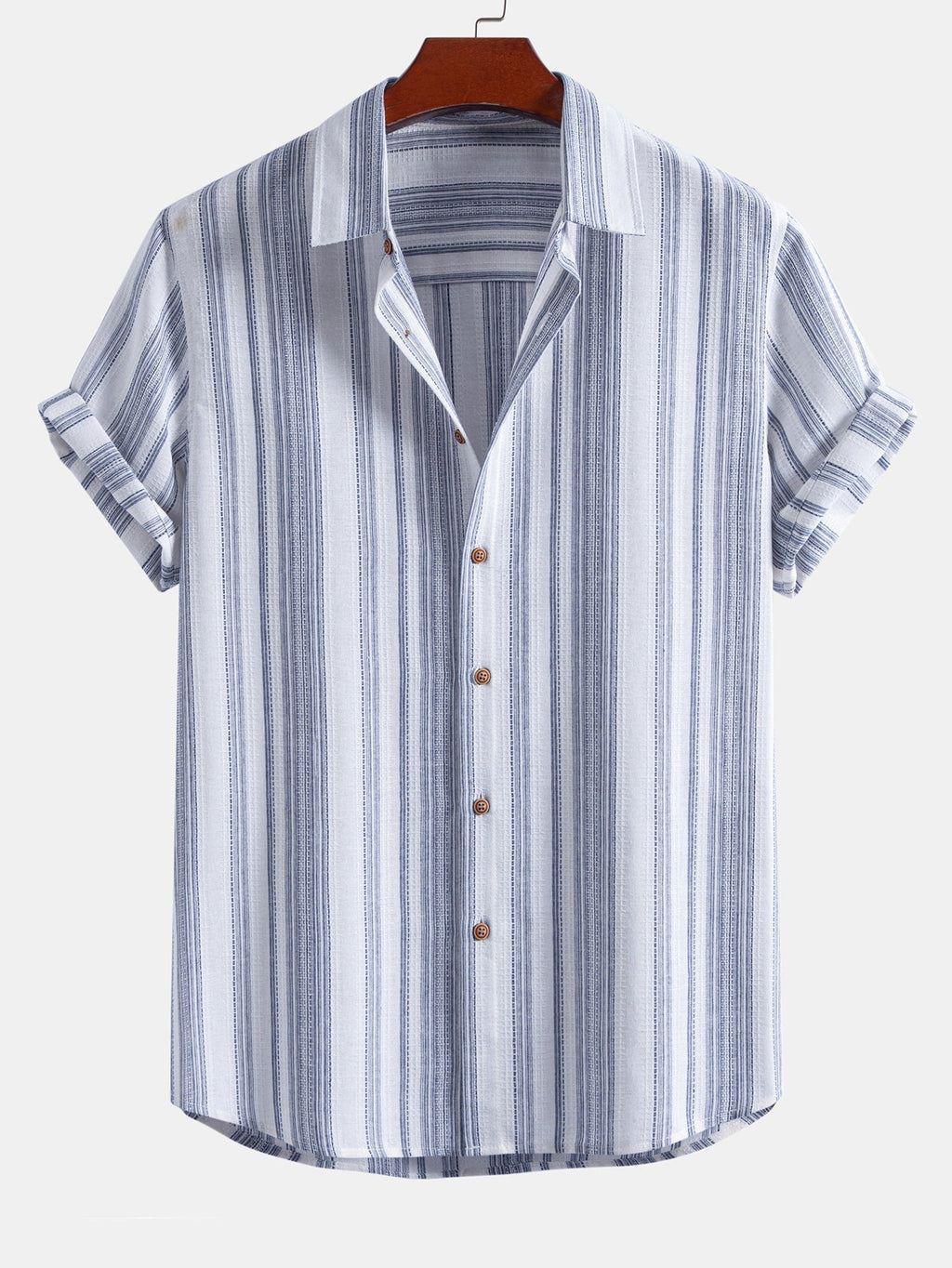 Stripe Linen Look Button Up Shirt & Crinkle Textured Drawstring 5" Shorts