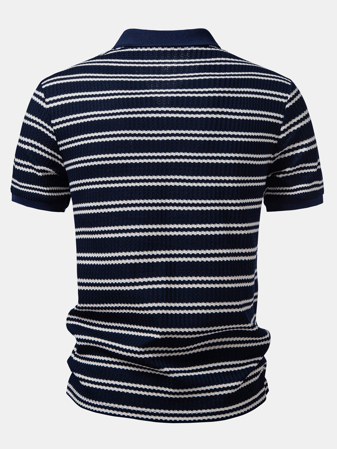 Stripe Waffle Johnny Collar Polo & Slim Fit Tapered Trousers