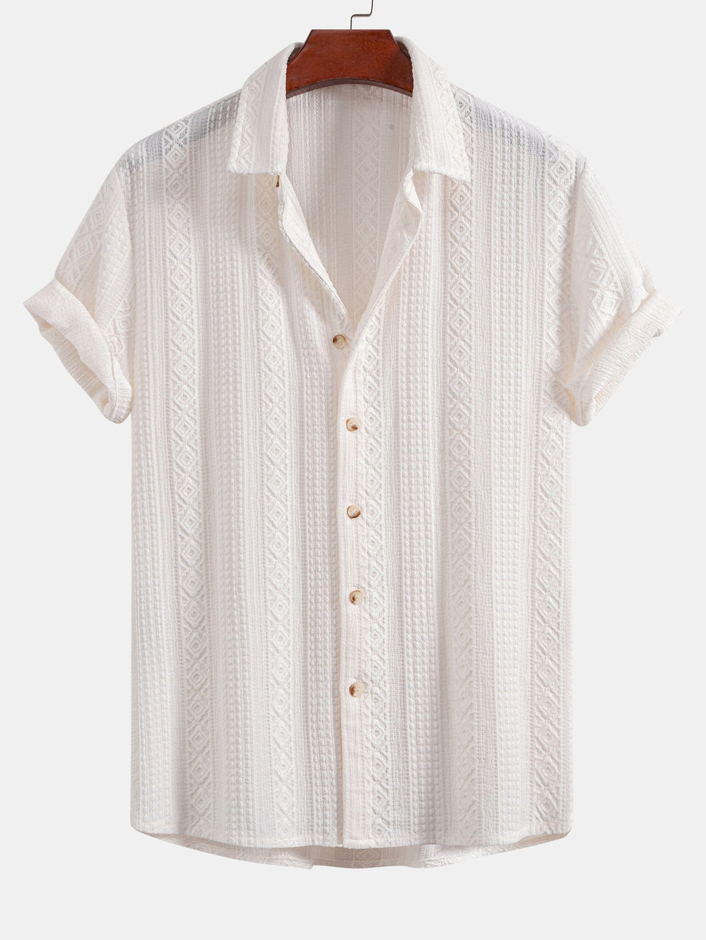 Geometric Jacquard Button Up Shirt & Crinkle Textured Straight Leg Pants