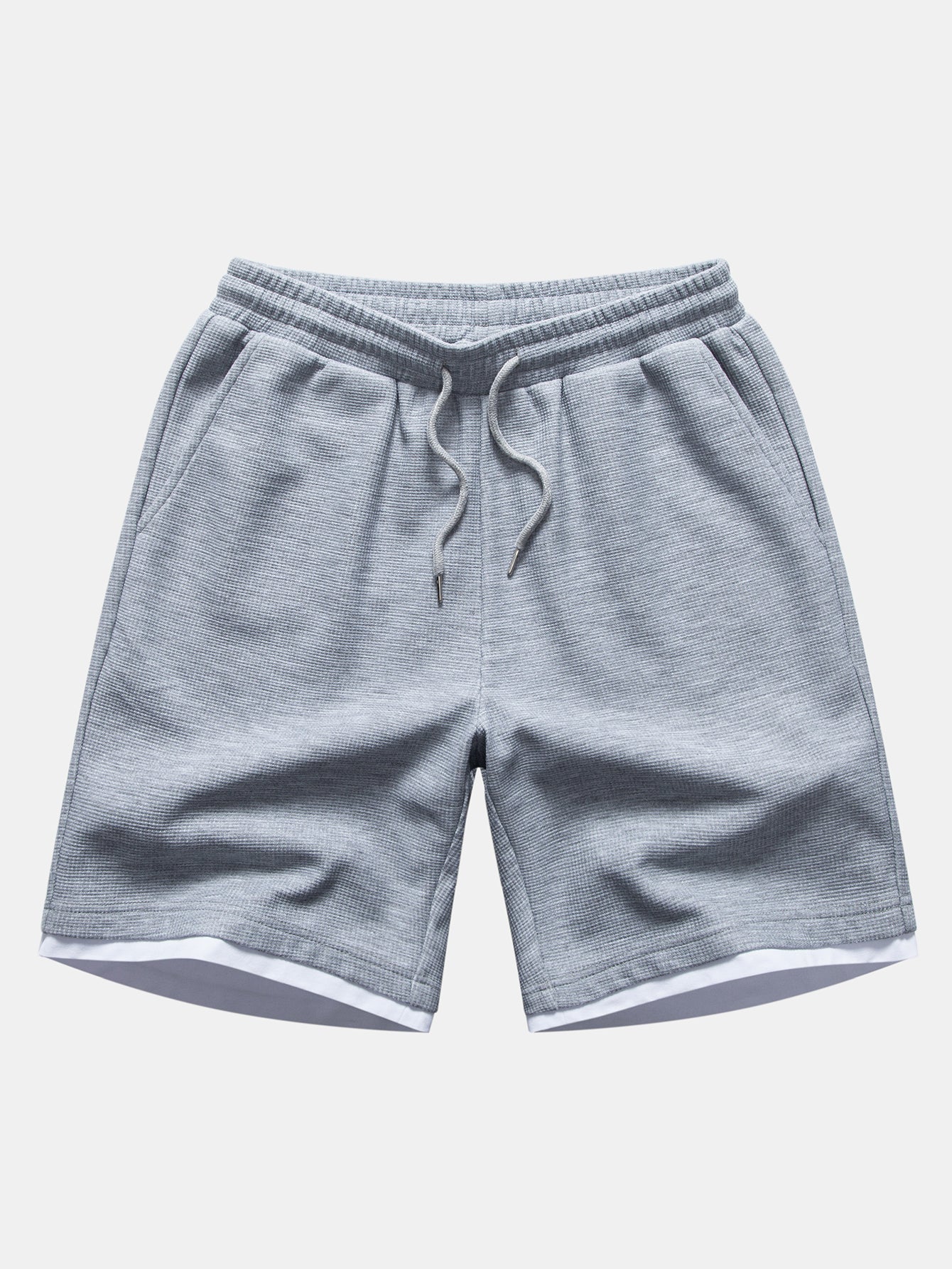Contrast Button-Placket Waffle Hooded T-Shirt & 2 In 1 Waffle 7″‌ Shorts