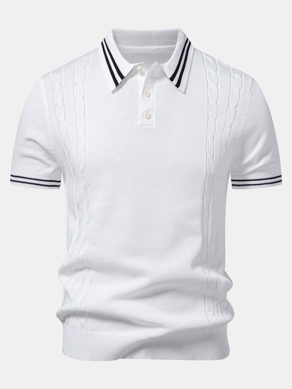 Contrast Trim Twisted Jacquard Knit Polo & Slim Fit Tapered Trousers