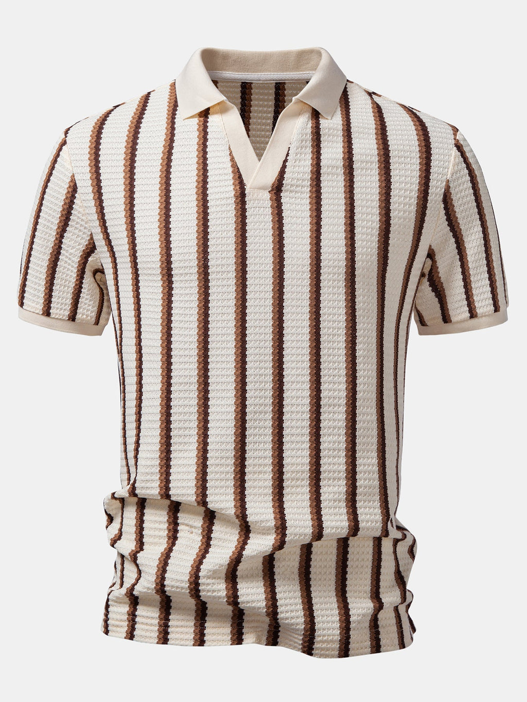 Waffle Stripe Johnny Collar Polo & Straight Leg Linen Pants