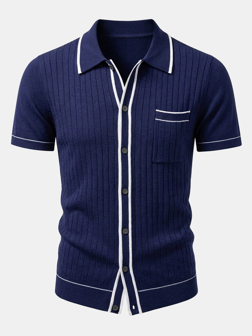Contrast Trim Ribbed Knit Shirt & Slim Fit Tapered Trousers
