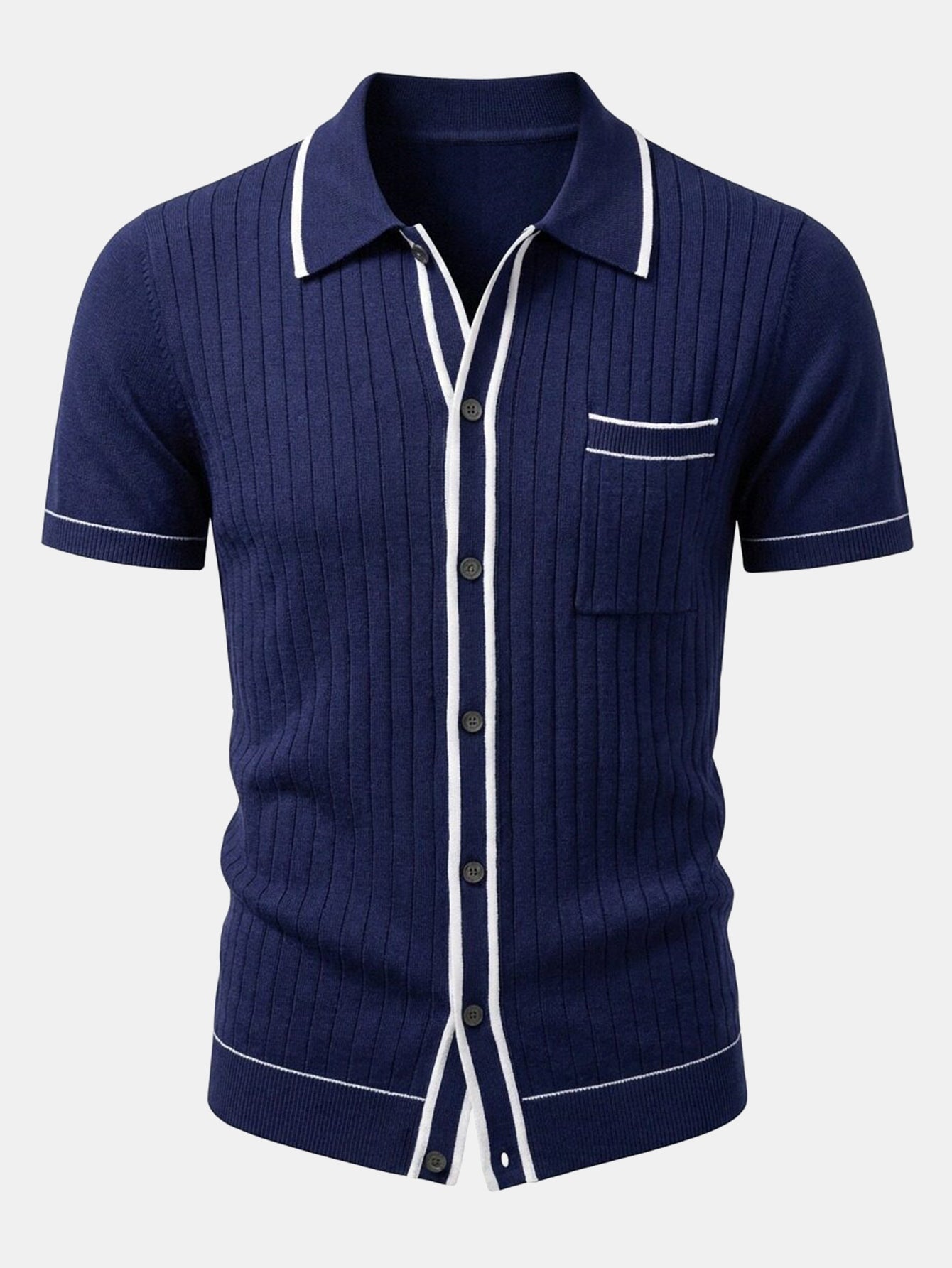 Contrast Trim Ribbed Knit Shirt & Slim Fit Tapered Trousers