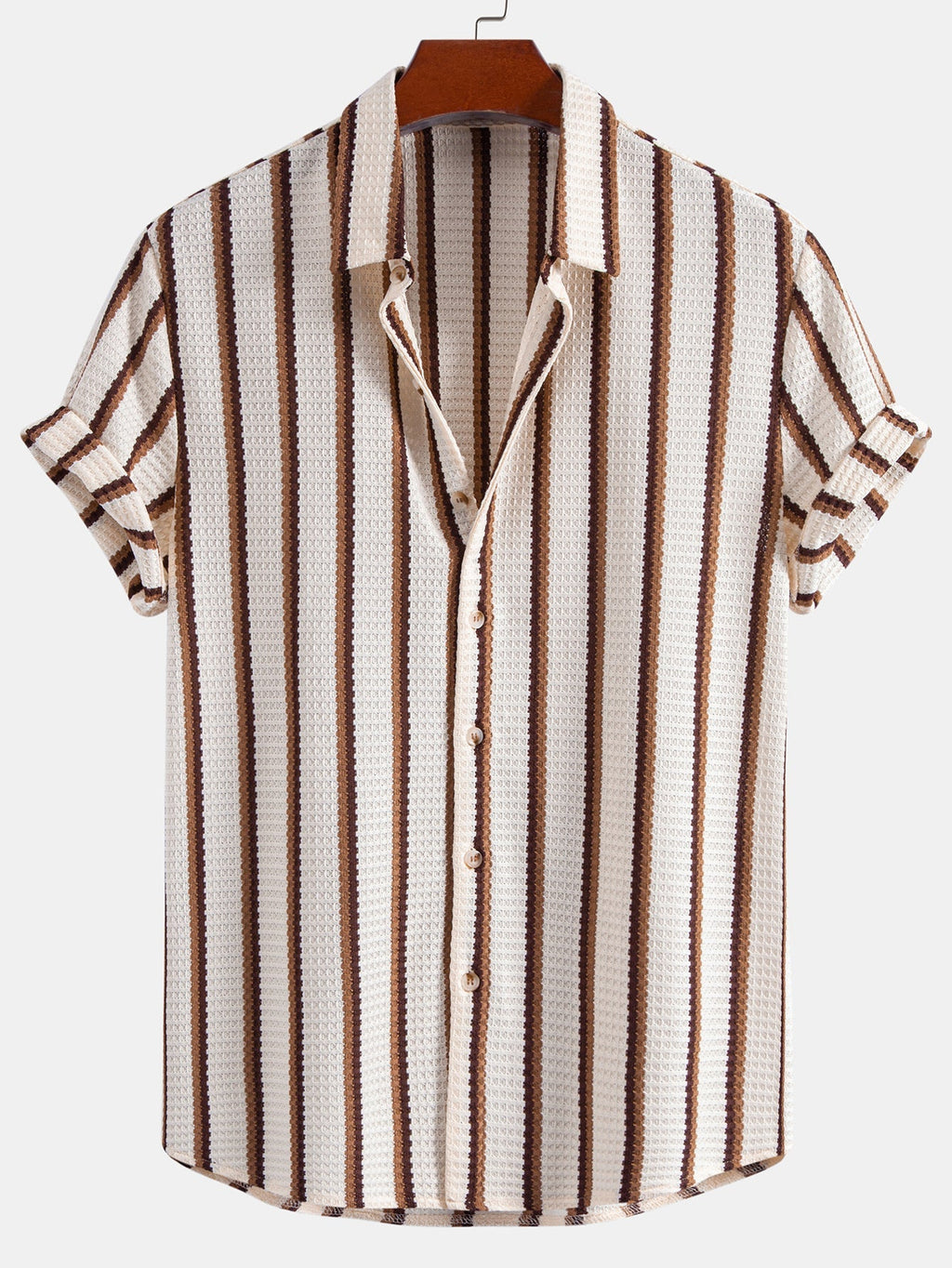 Stripe Waffle Button Up Shirt & Straight Leg Linen Pants