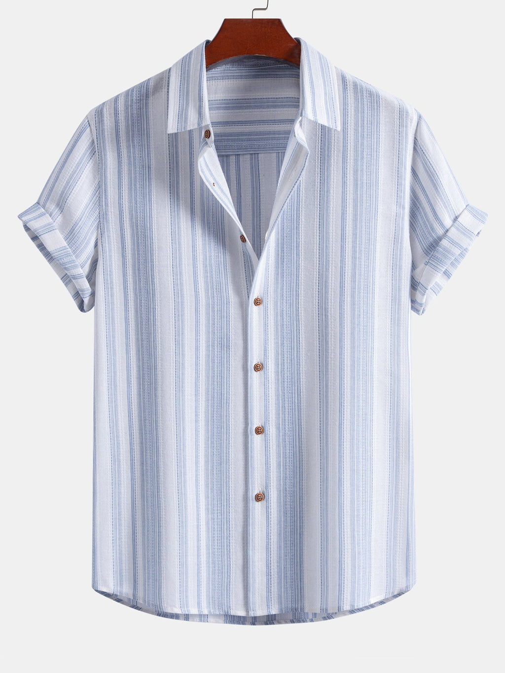 Stripe Linen Look Button Up Shirt & Crinkle Textured Drawstring 5" Shorts