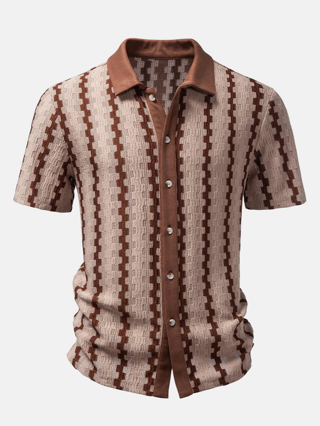Plaid Jacquard Button Up Shirt & Crinkle Textured Straight Leg Pants