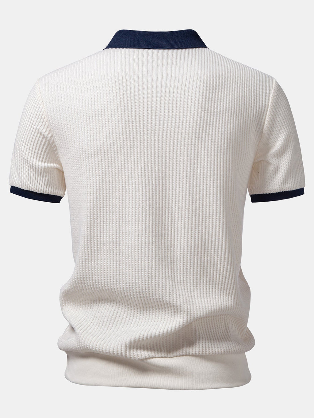 Contrast Knit Waffle Johnny Collar Polo & Drawstring Knitted Waffle Pants