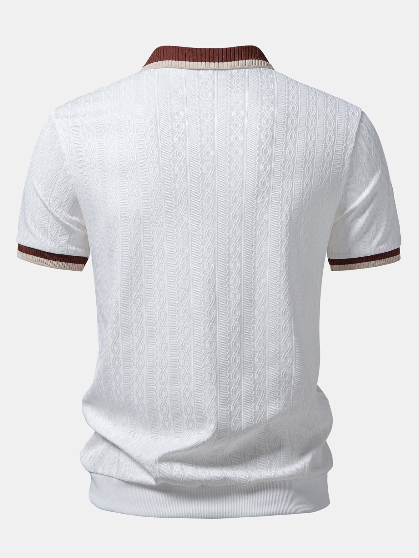 Contrast Trim Textured Zipper Knit Polo & Elastic Waist Chino Shorts