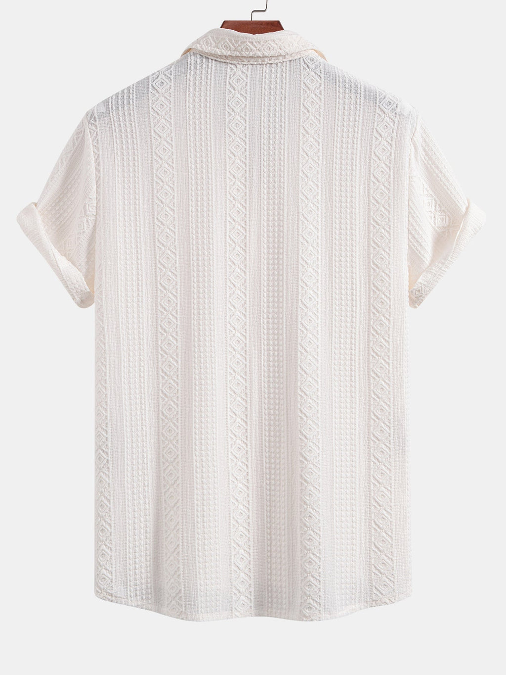 Geometric Jacquard Button Up Shirt & Crinkle Textured Drawstring 5" Shorts